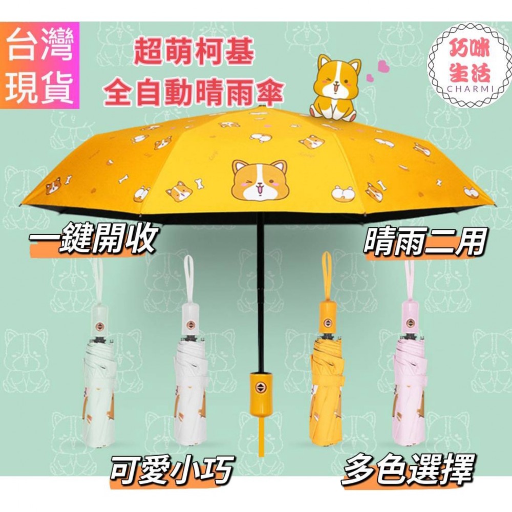 柯基全自動晴雨傘 科基全自動雨傘 自動傘 陽傘 防曬傘  晴雨傘 摺疊傘折疊傘三折傘 卡通雨傘 卡通傘