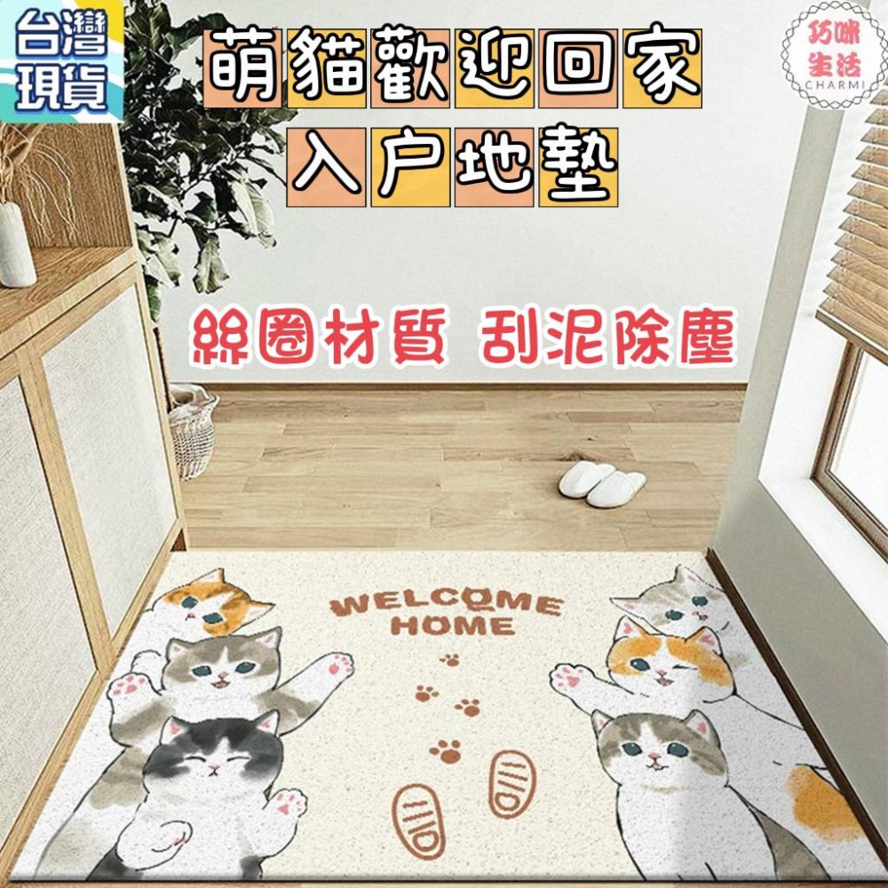 萌貓歡迎回家入戶地墊  貓咪絲圈地墊 PVC刮泥地墊 門口地毯 玄關地墊 進門地墊 門墊止滑墊寵物墊 入厝禮物生日禮物